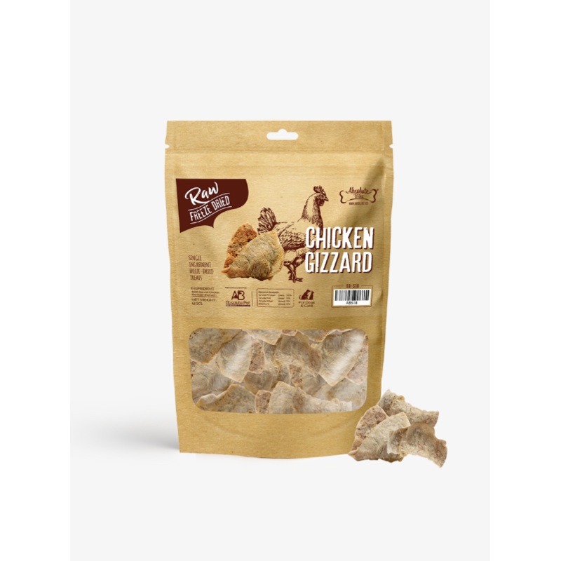 Absolute Bites Raw Freeze Dried Chicken Gizzard Dog and Cat Treats 65g