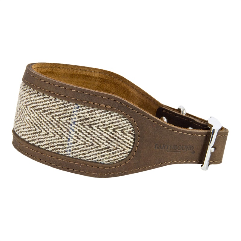 Tweed and Leather Whippet Collar Beige MEDIUM