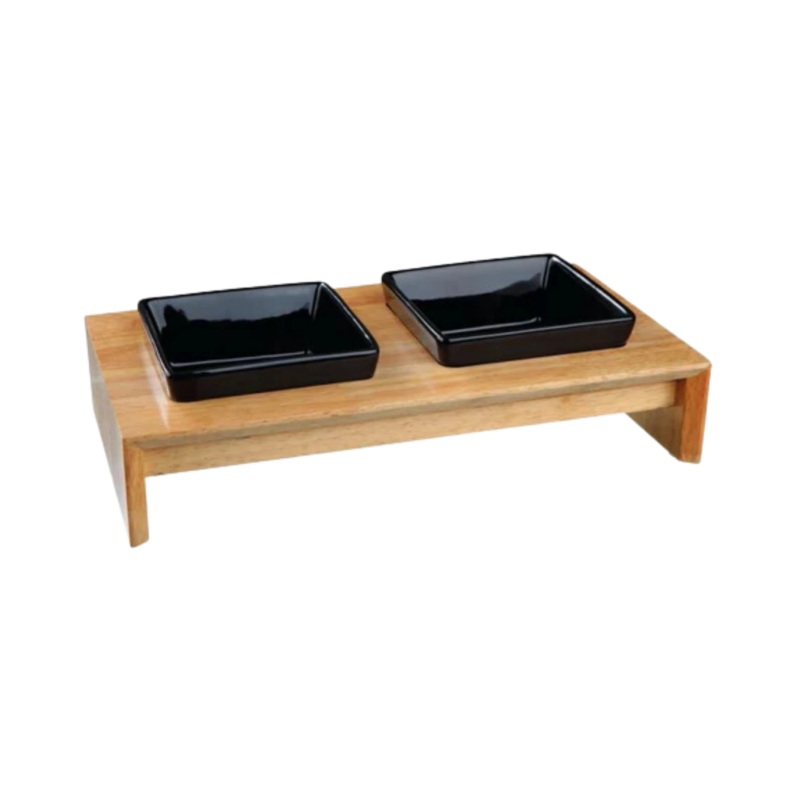 BOWL SET CERAMIC WOOD BLACK