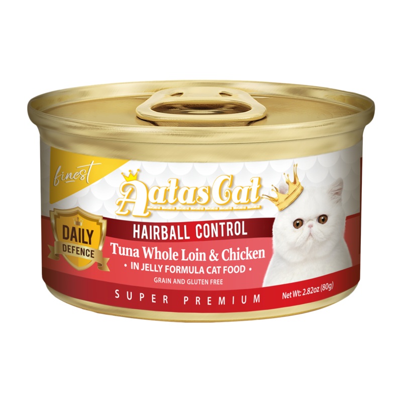 Aatas Cat Finest Daily Defence Hairball Control – Tuna Whole Loin & Chicken in Jelly Formula 80g