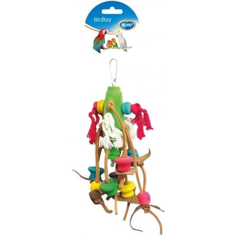 PARROT TOY ROPE WOODEN CUBES AND LEATHER