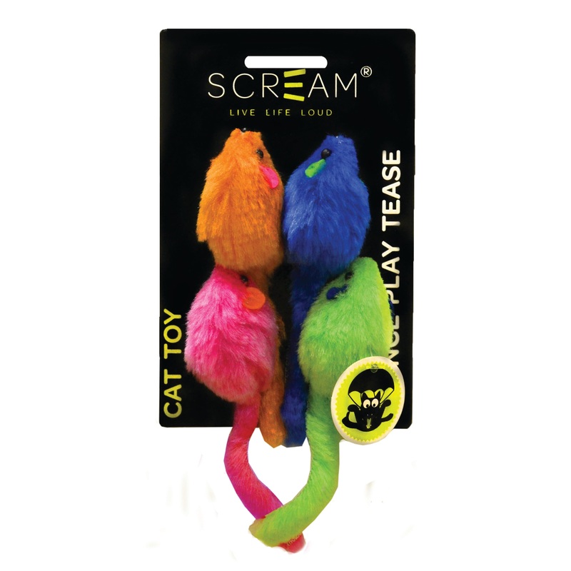 Scream Multi Coloured Mice Cat Toy 4 Pack