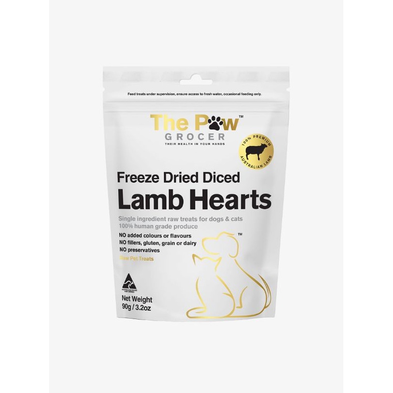 The Paw Grocer  Freeze Dried Diced Lamb Hearts Cat & Dog Treats 90g