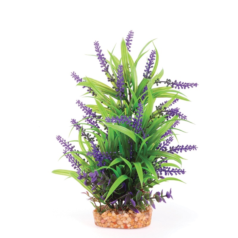 Kazoo Aquarium Artificial Plant with Thin Leaves and Purple Flowers Large