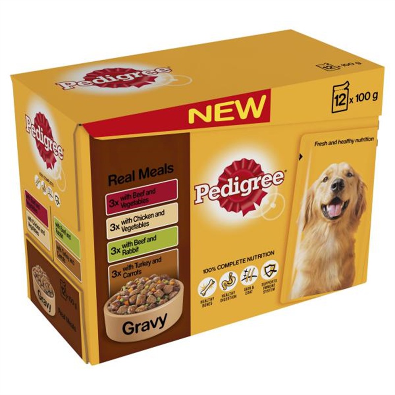PEDIGREE Adult Dog Pouches Mixed Selection in Gravy 12x100g incl. Dentastix Sample