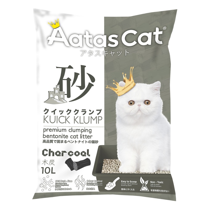 Aatas Cat Premium Clumping Bentonite Cat Litter – Kuick Klump Charcoal 10L