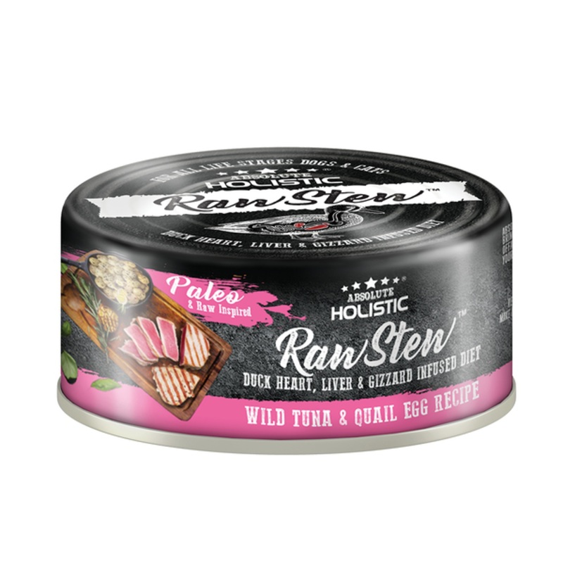Absolute Holistic Dog & Cat Raw Stew Duck Organs – Wild Tuna & Quail Egg 80g