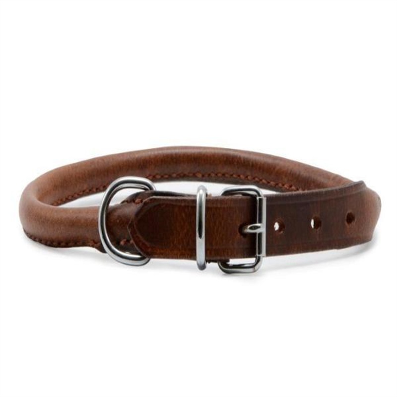 Tan Leather Round Sewn Collar 28cm-36cm