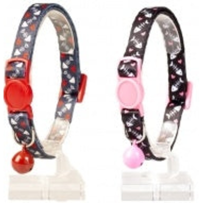 CAT COLLAR FISH BONES 2 NYLON|RED|PINK