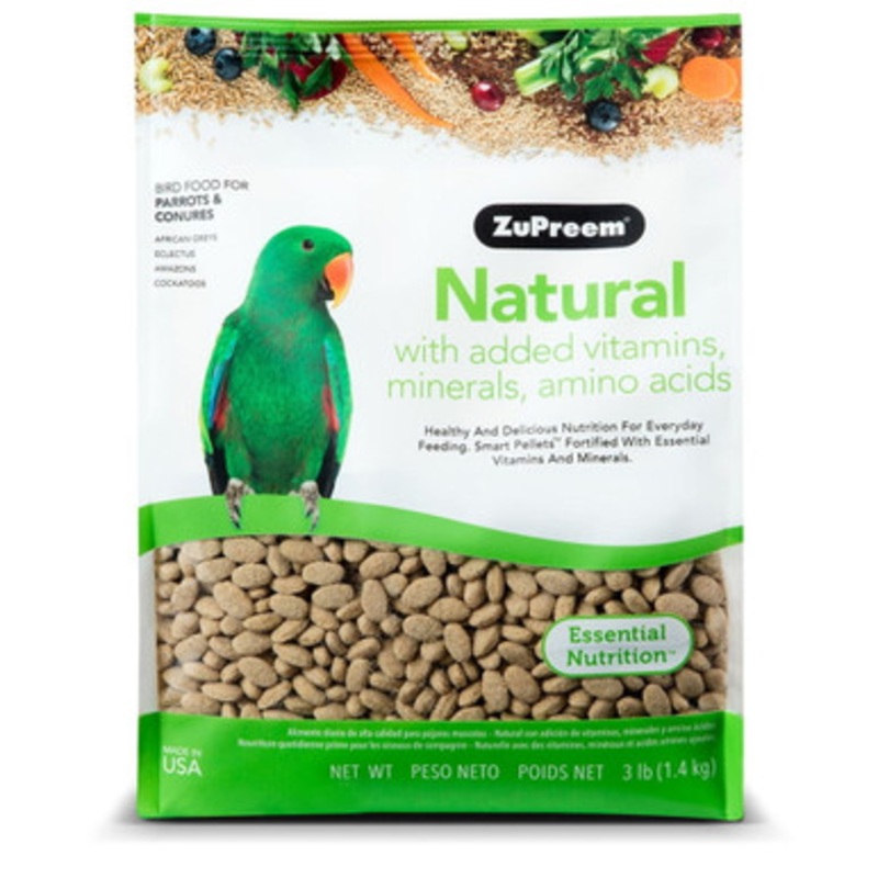Zupreem Natural with Added Vitamins, Minerals, Amino Acids for Parrots & Conures – 3 lb