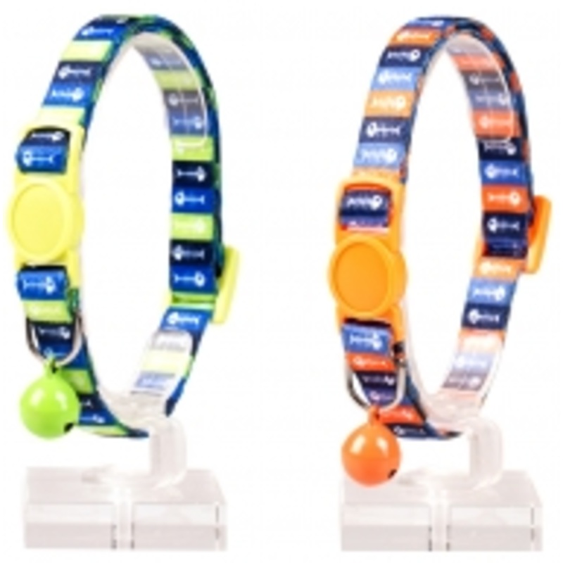 CAT COLLAR FISHBONES 1 NYLON|BLUE/GREEN|BLUE/ORANGE