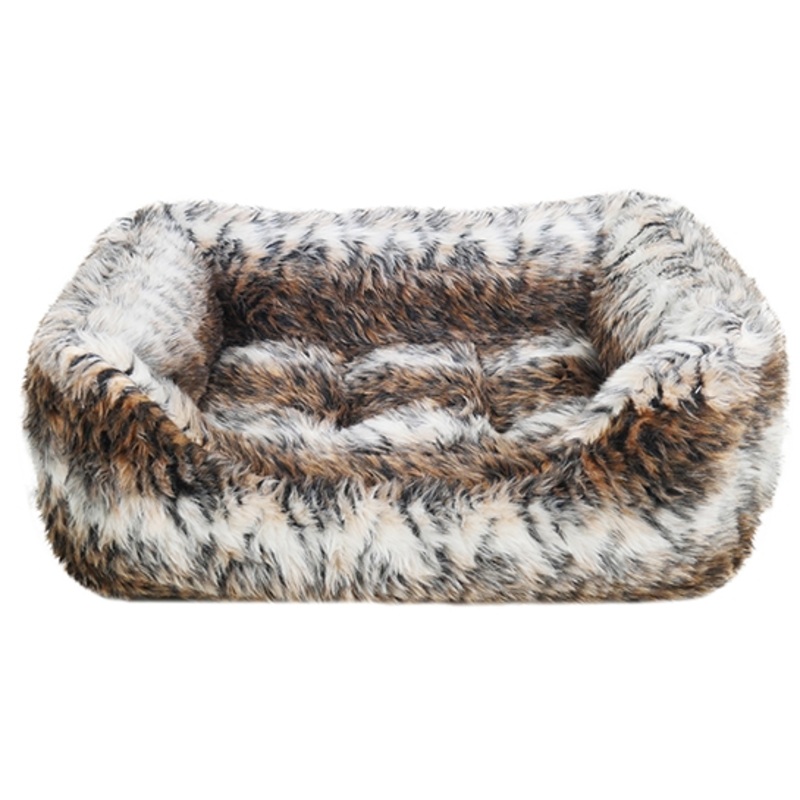 BROWN COSY FUR PRINT SQUARE BED