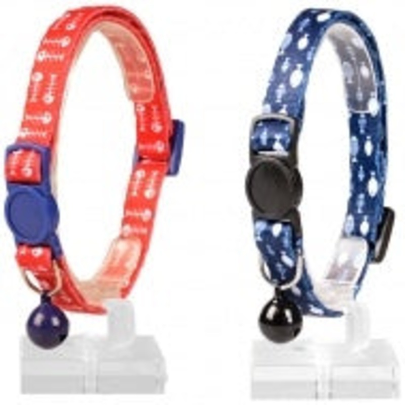 CAT COLLAR FISH BONES 3 NYLON|RED|BLUE