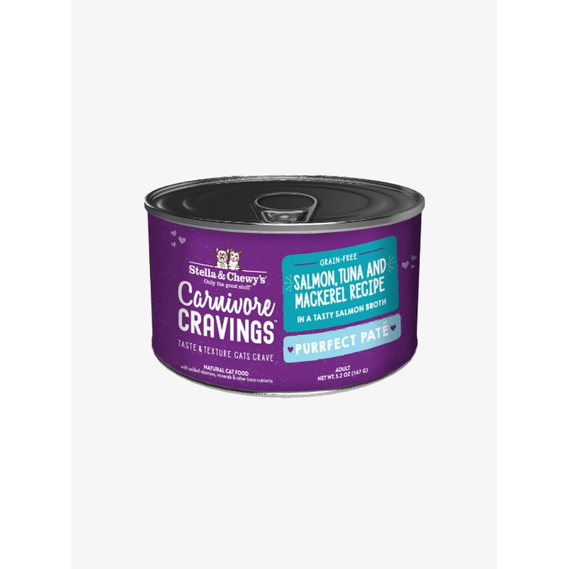 Stella & Chewy Carnivore Cravings Purrfect Pate Canned Food for Cats (Salmon, Tuna & Mackerel in Broth) 5.2 oz