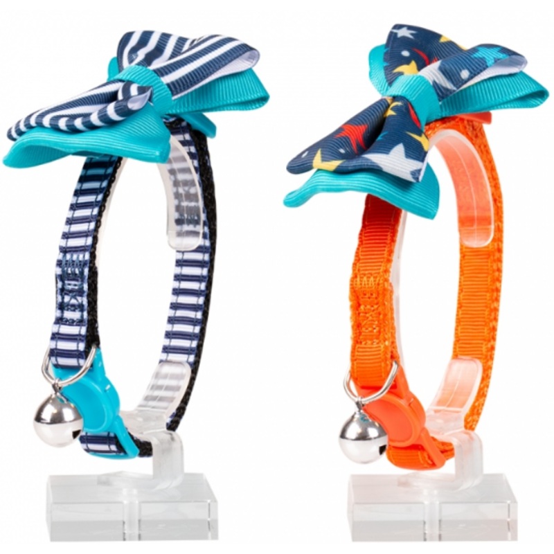 CAT COLLAR BOW NYLON|BLUE|ORANGE