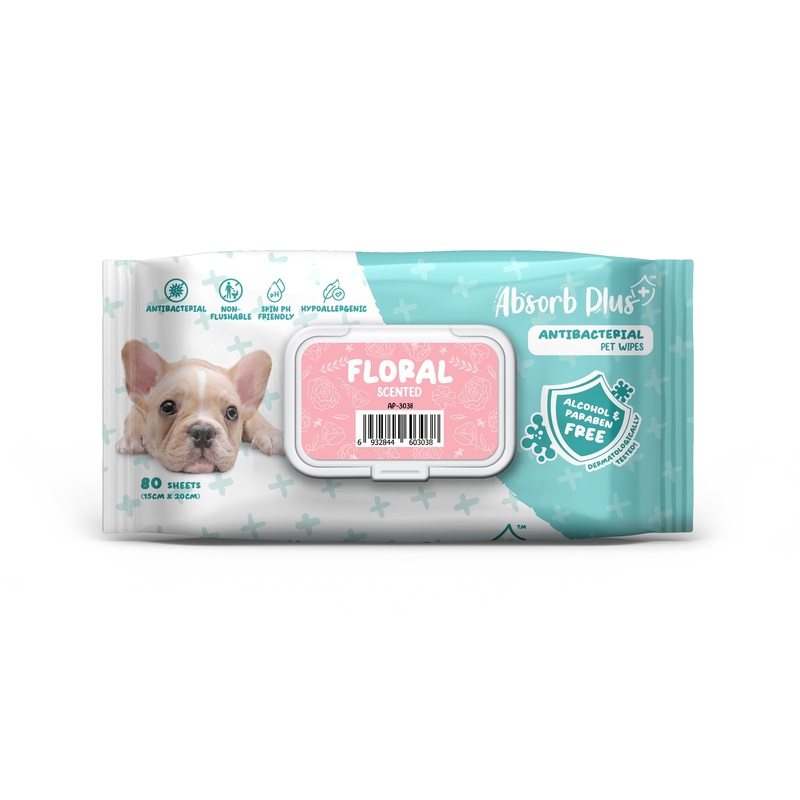 Absorb Plus Antibacterial Floral Scented Pet Wipes 80 Pack