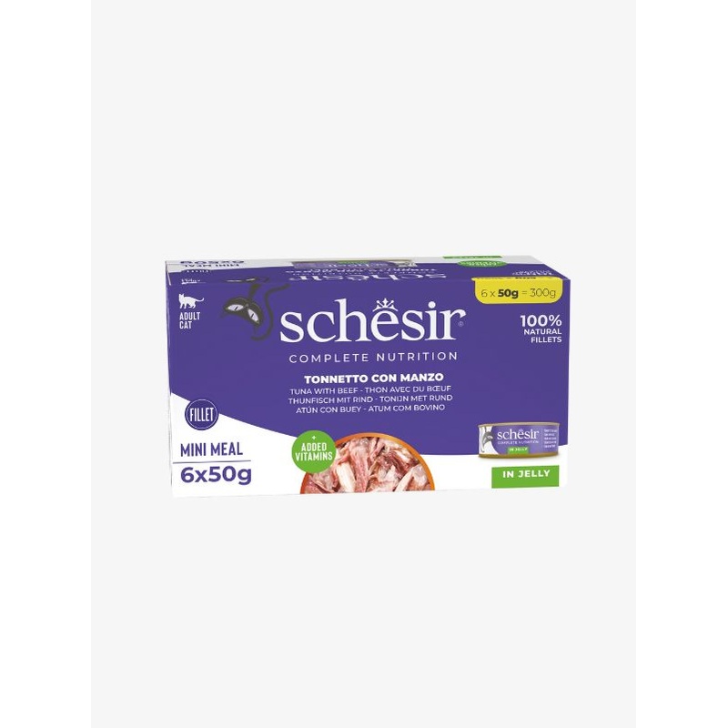 Schesir Complete Nutrition Canned Wet Cat Food  Tuna with Beef in Jelly 6 x 50g