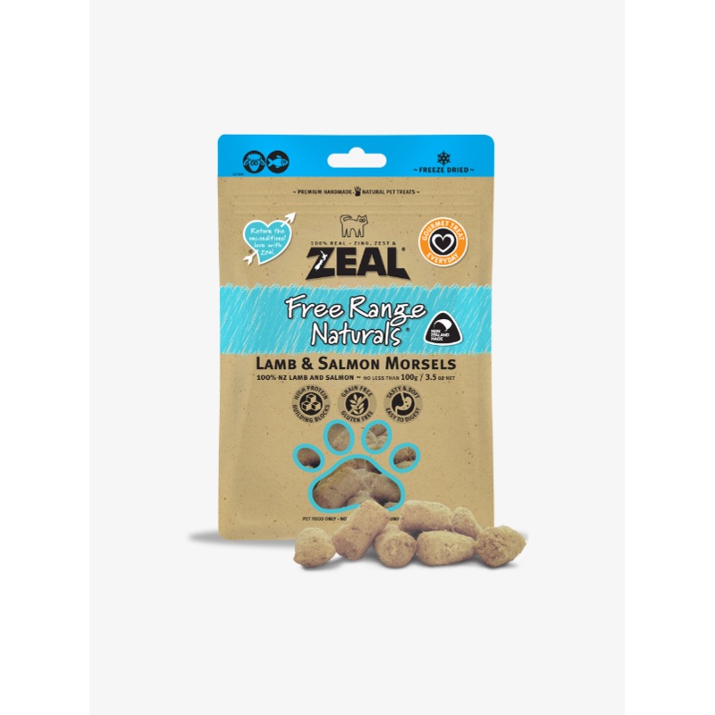 Zeal Free Range Naturals Freeze Dried Pouch Lamb & Salmon Morsels for Cats & Dogs Treats 100g