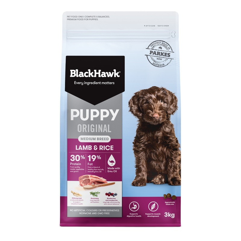 Black Hawk Lamb and Rice Medium Breed Puppy Dry Dog Food 3kg ^._.^