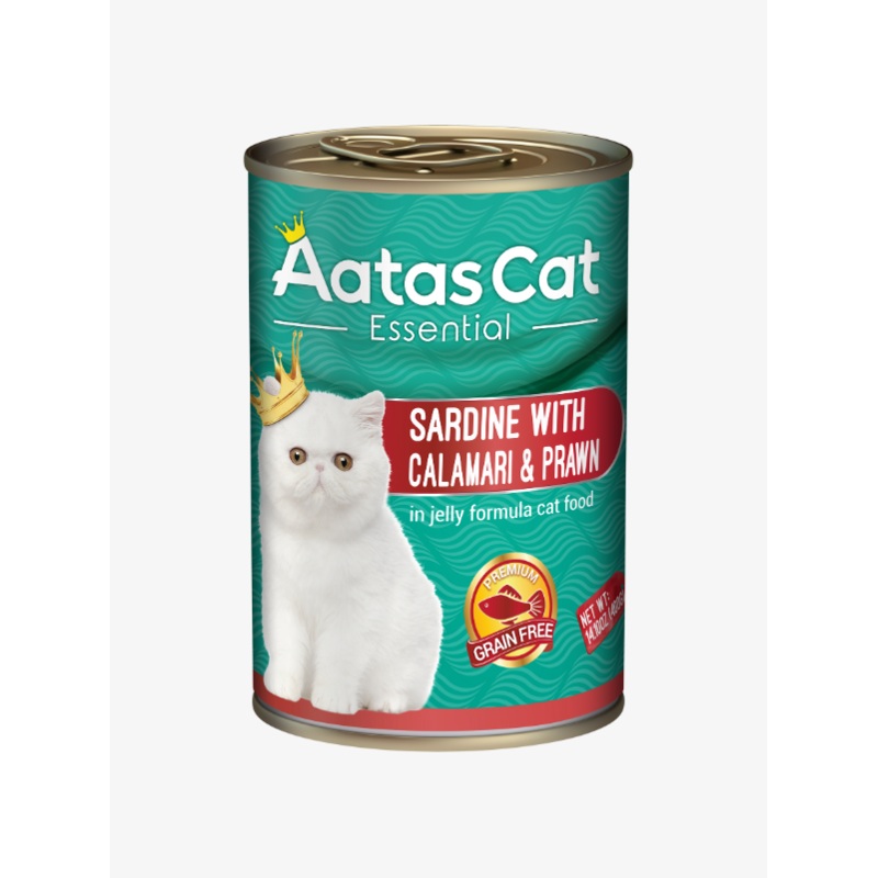 Aatas Cat Essential Grain-Free Cat Wet Canned Food Sardine with Calamari & Prawn in Jelly 400g