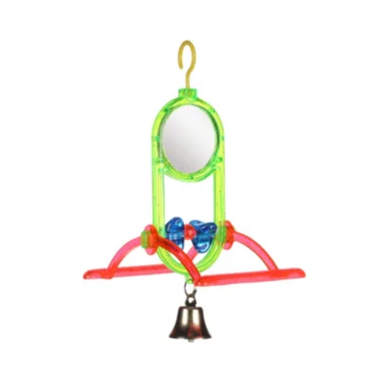 BIRD TOY MIRROR WITH BELL|12x7x16.5cm