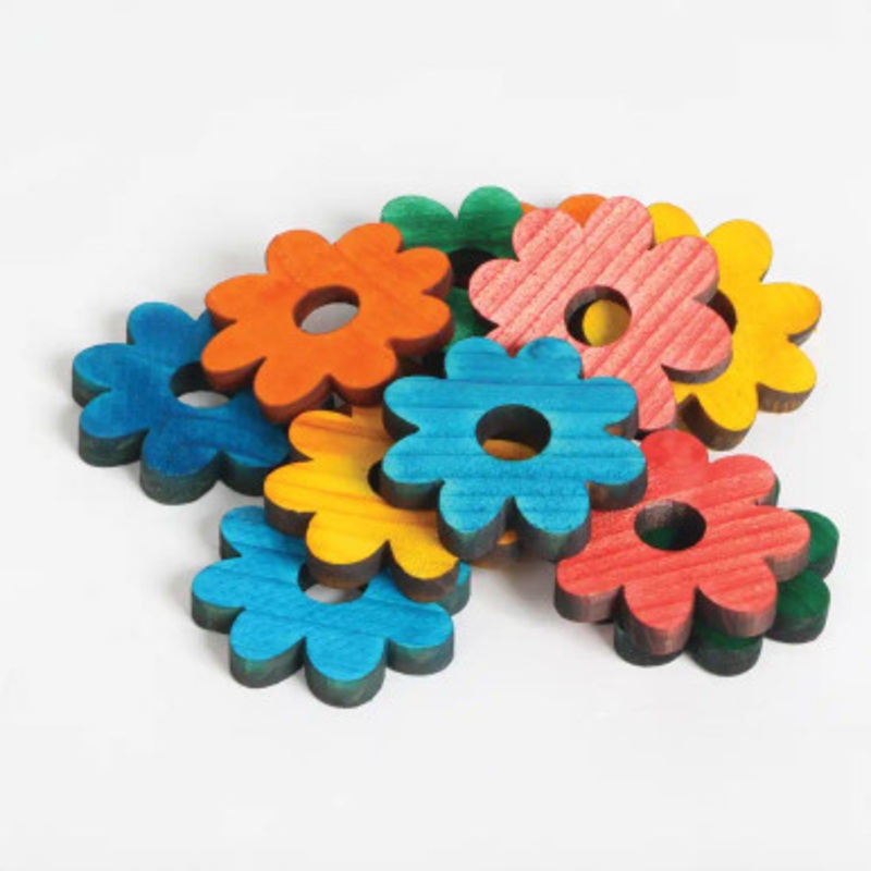 Coloured Pine Wood Daisies – Parrot Toy Parts – 12 Pack