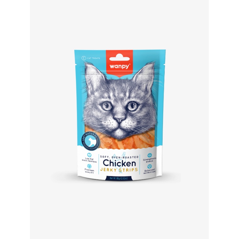 Wanpy Soft Oven-Roasted Chicken Jerky Strips Cat Treats 80g
