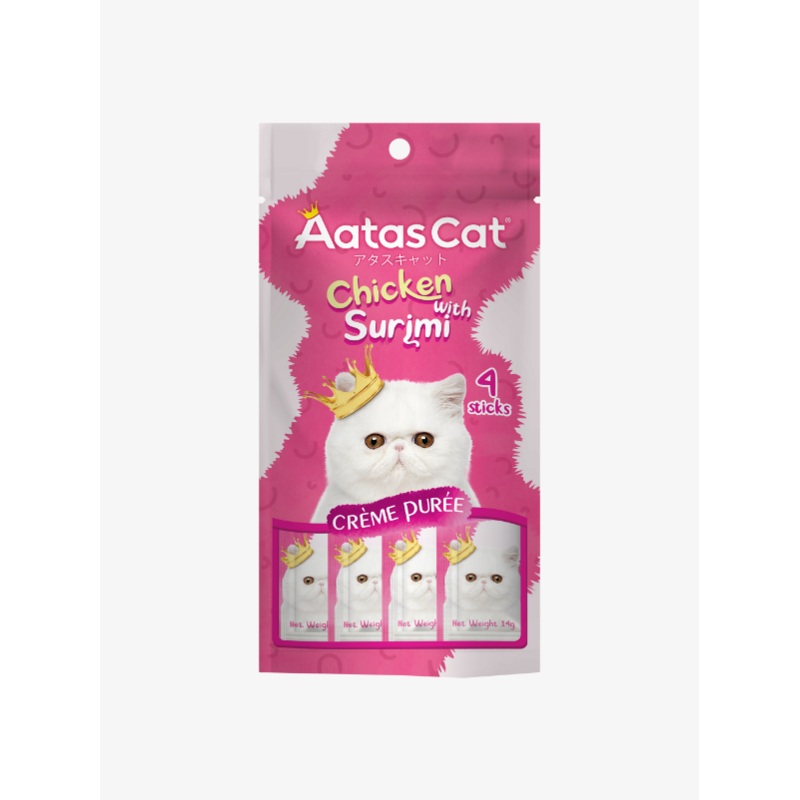 Aatas Cat Crme Pure Chicken with Surimi Creme Puree Cat Liquid Treats 14g (4 Sachets)