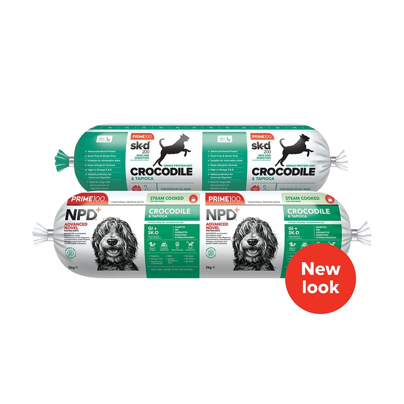 *CHILLED* Prime100 Dog NPD – Crocodile & Tapioca Cooked Roll 2kg (EXPIRY 18 NOV 2025)