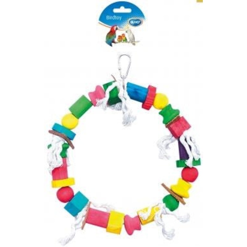 PARROT TOY ROPE WOODEN CUBES AND RING