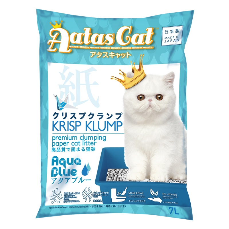 Aatas Cat Premium Clumping Paper Cat Litter – Krisp Klump Aqua Blue 7L