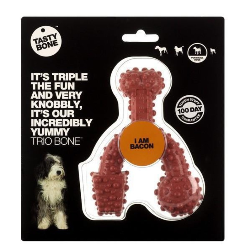 TastyBone Dog Toy Nylon Bacon Trio Bone for Small Dogs ^._.^