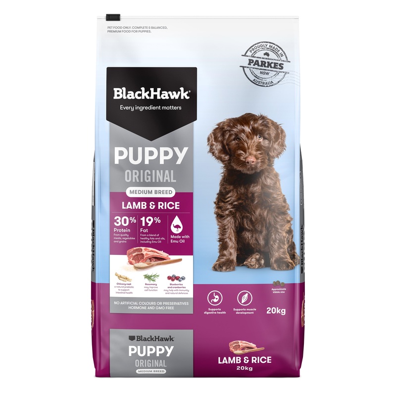 Black Hawk Lamb and Rice Medium Breed Puppy Dry Dog Food 20kg ^._.^