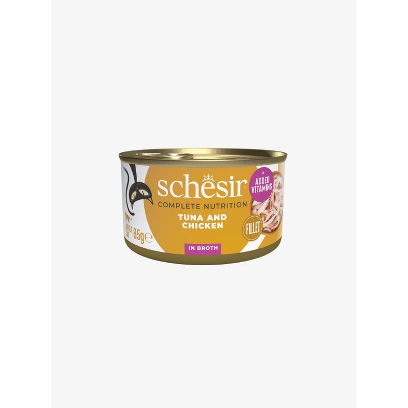 Schesir Complete Nutrition Canned Wet Cat Food  Tuna and Chicken in Broth 85g