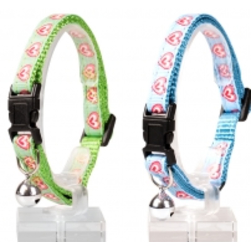 CAT COLLAR HEARTS NYLON|GREEN|BLUE