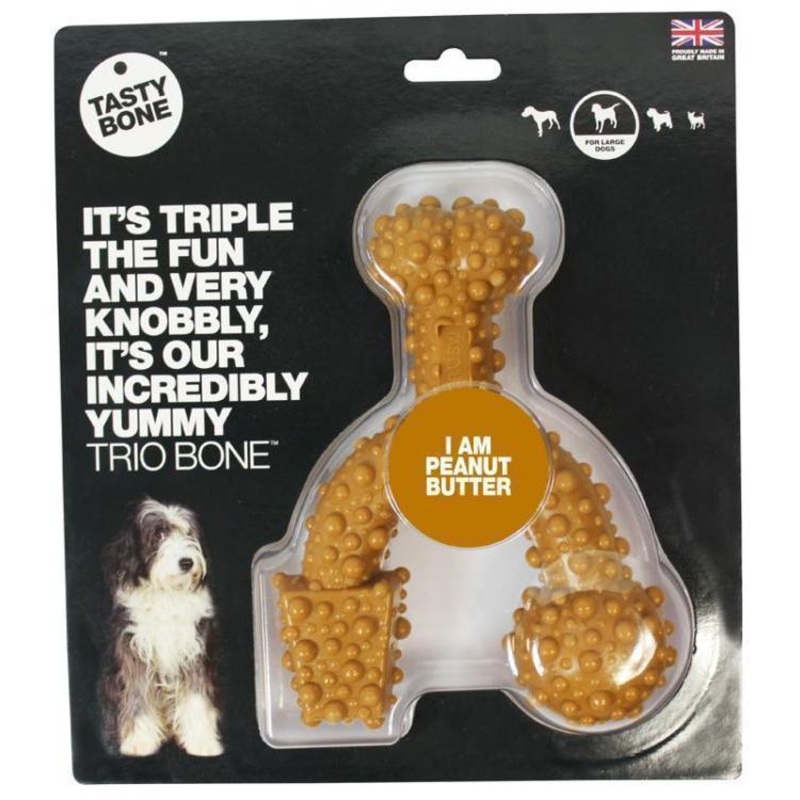 TastyBone Dog Toy Nylon Trio Peanut Butter Bone for Large Dogs ^._.^