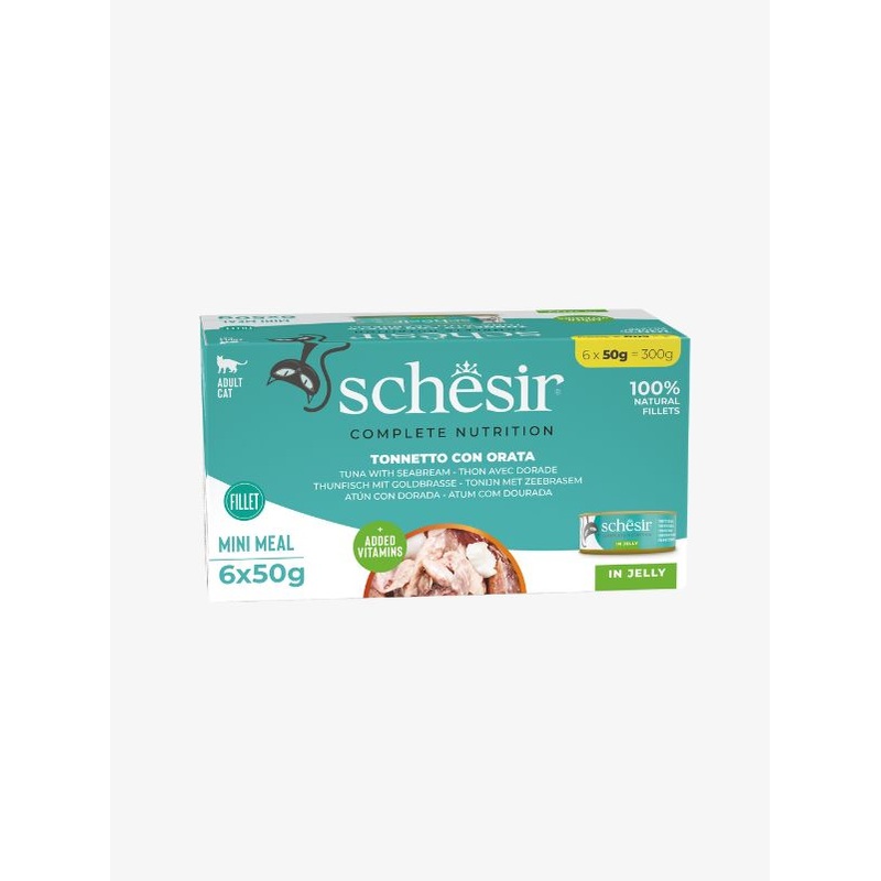 Schesir Complete Nutrition Canned Wet Cat Food  Tuna with Seabream in Jelly 6 x 50g