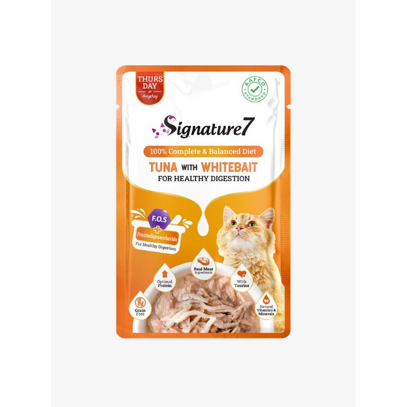 Signature7 Cat Wet Pouch  Tuna with Whitebait in Gravy for Healthy Digestion (Thurs) 50g