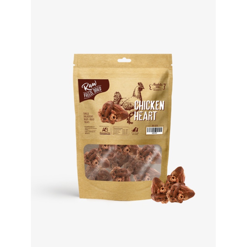 Absolute Bites Raw Freeze Dried Raw Chicken Heart Dog and Cat Treats 65g