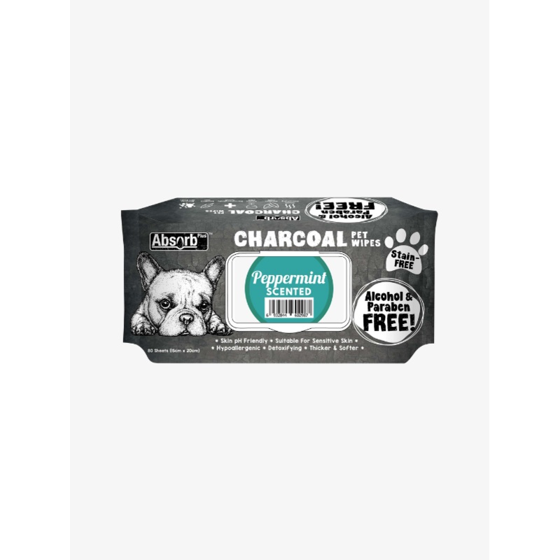 Absorb Plus Charcoal Pet Wipes  Peppermint (80pcs) | Alcohol & Paraben Free
