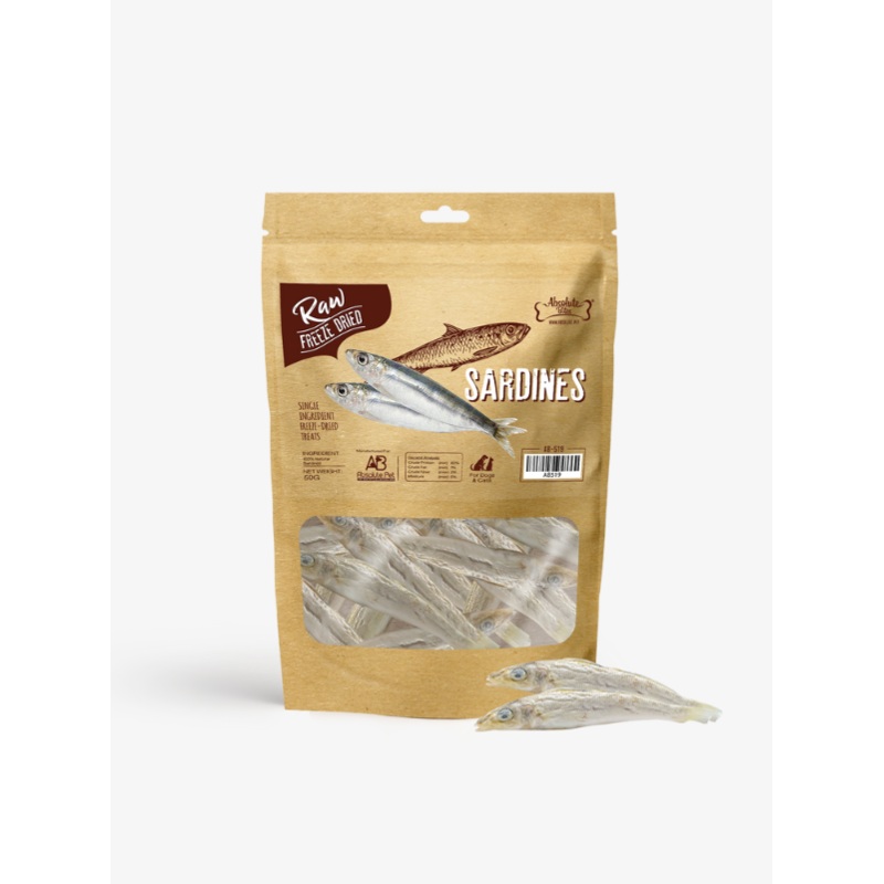 Absolute Bites Raw Freeze Dried Raw Sardine Dog and Cat Treats 50g