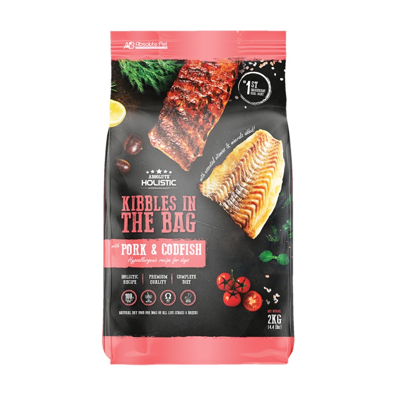 Absolute Holistic Dog Kibbles In The Bag Pork & Codfish 2kg