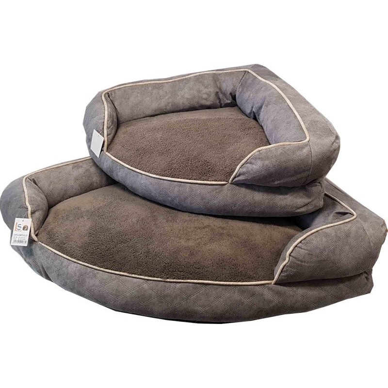 DOG CORNER LEATHER BED GREY|80x80x28cm