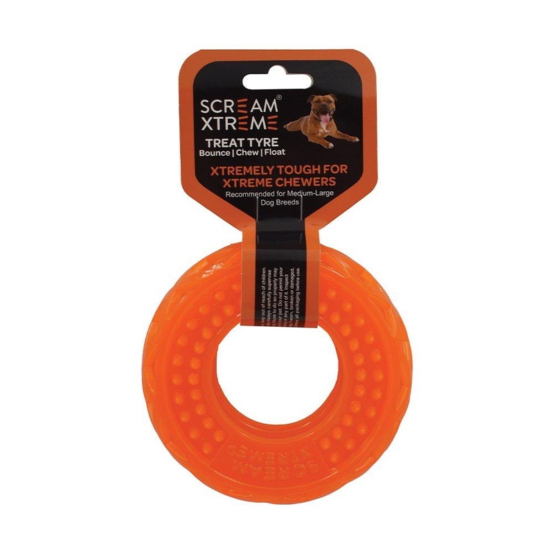Scream Xtreme Treat Tyre Medium/Large Orange Dog Toy