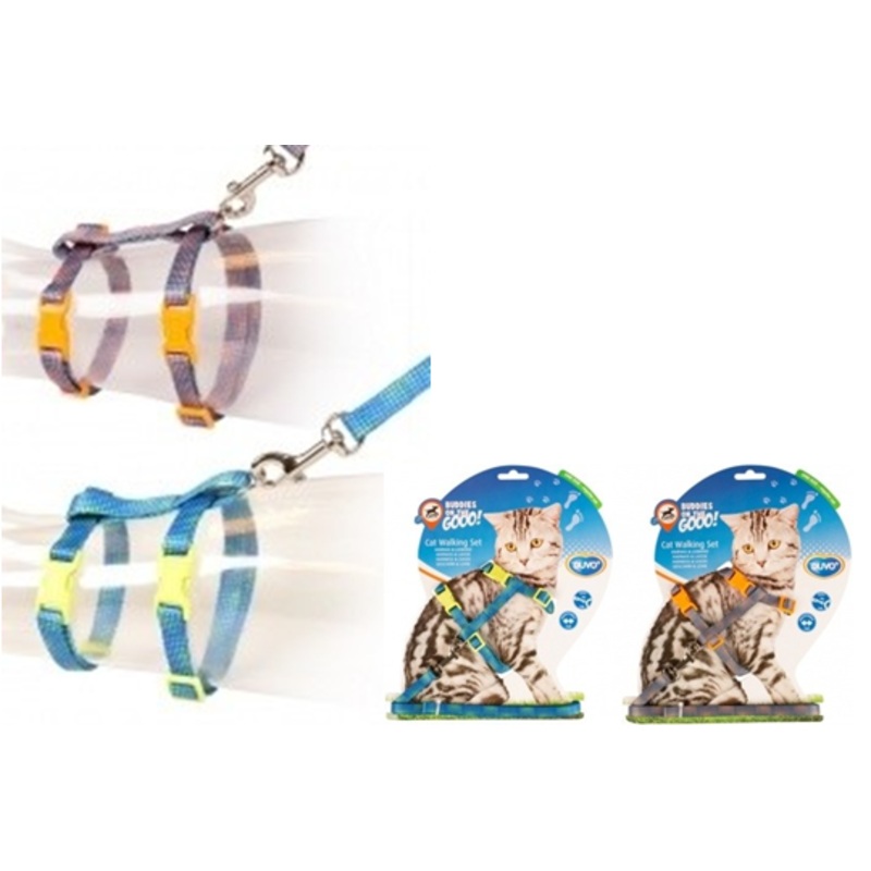 CAT HARNESS-LEAD RETRO DOTS|BLUE|PURPLE