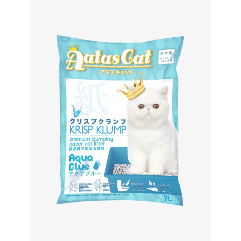 Aatas Cat Krisp Klump Clumping Paper Cat Litter Aqua Blue 7L
