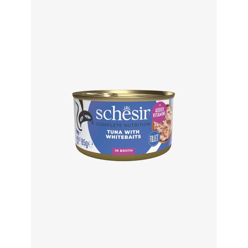 Schesir Complete Nutrition Canned Wet Cat Food  Tuna Whitebaits in Broth 85g