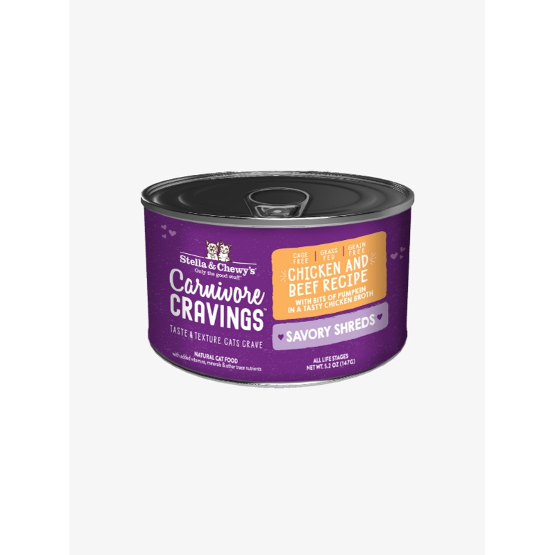 Stella & Chewys Carnivore Cravings Savory Shred Wet Canned Food for Cats  Chicken & Beef in Broth 5.2 oz
