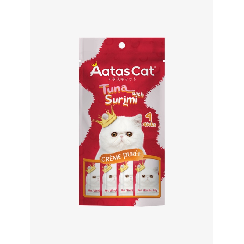 Aatas Cat Crme Pure Tuna with Surimi Creme Puree Cat Liquid Treats 14g (4 Sachets)