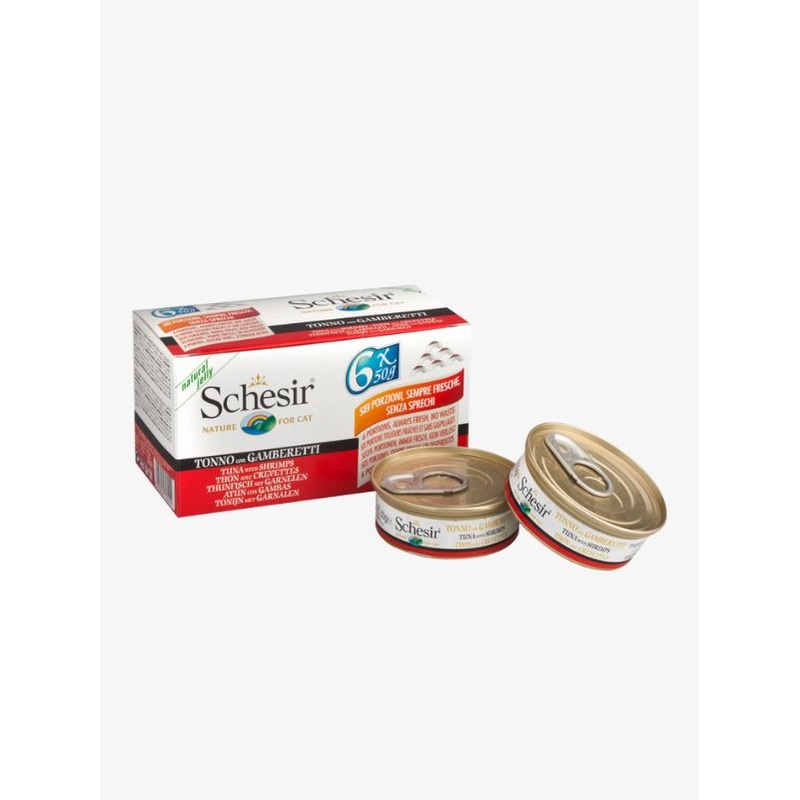 Schesir Complete Nutrition Canned Wet Cat Food  Tuna with Shrimps in Jelly 6 x 50g